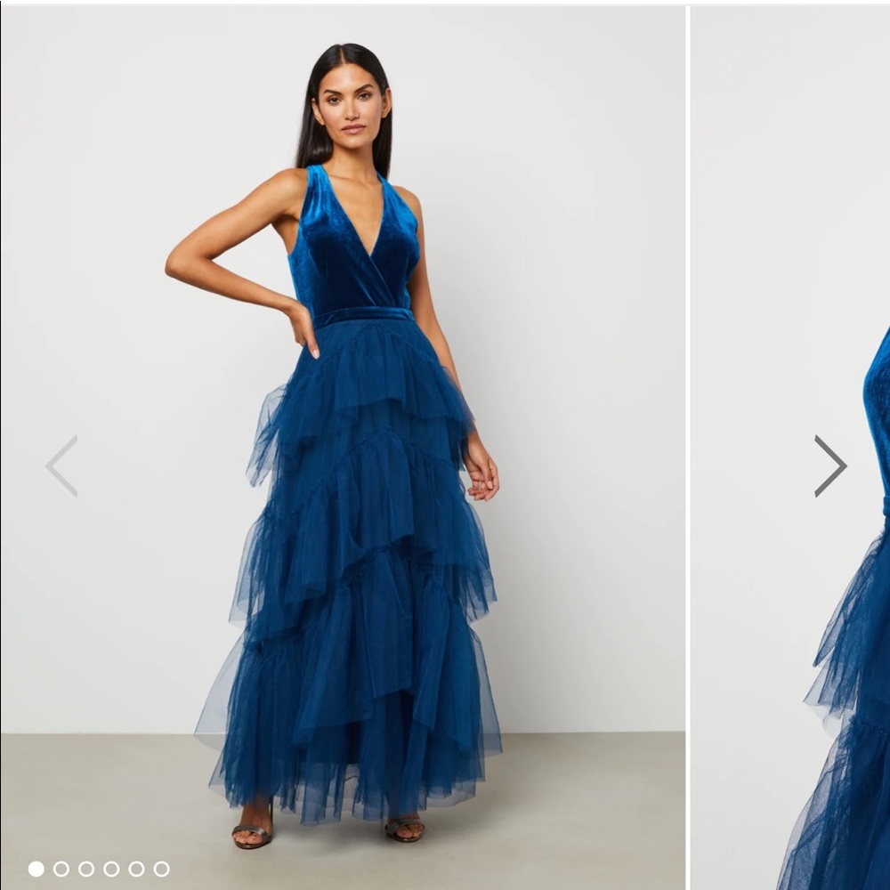 BCBGMAXAZRIA TIERED RUFFLE TULLE EVENING GOWN